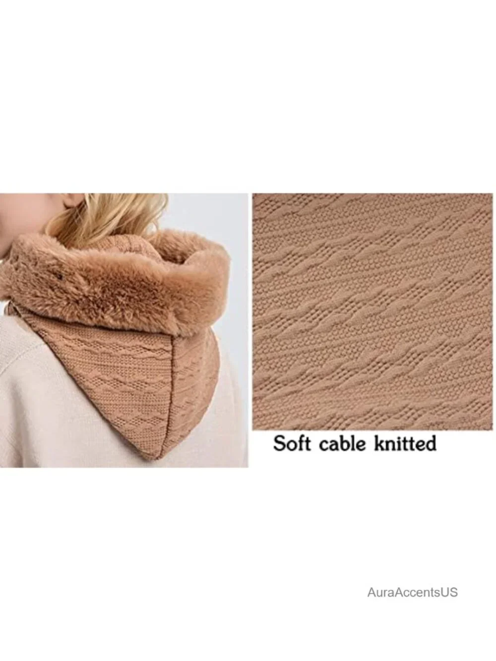 Women's One Piece Fleece Balaclava Beanie Scarf Mask Drawstring Winter Hat